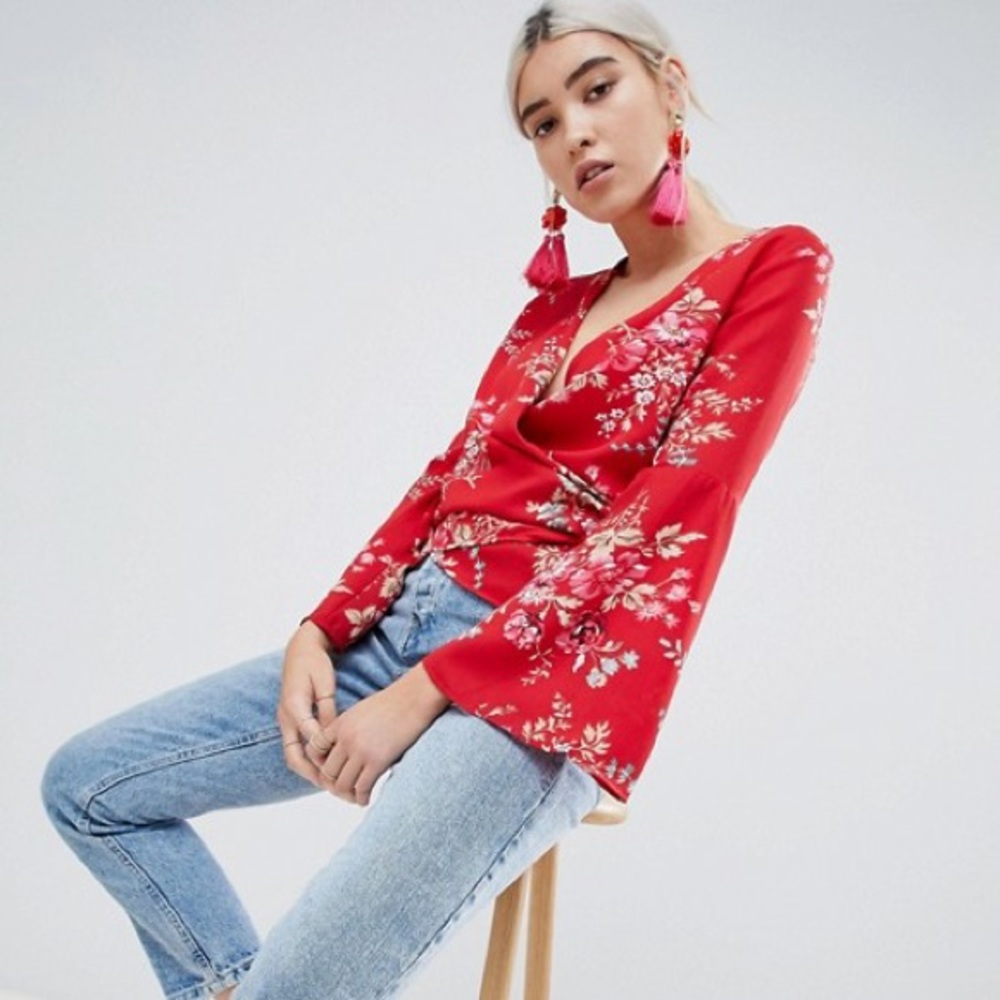 ASOS Floral Wrap Top with Kimono Sleeves